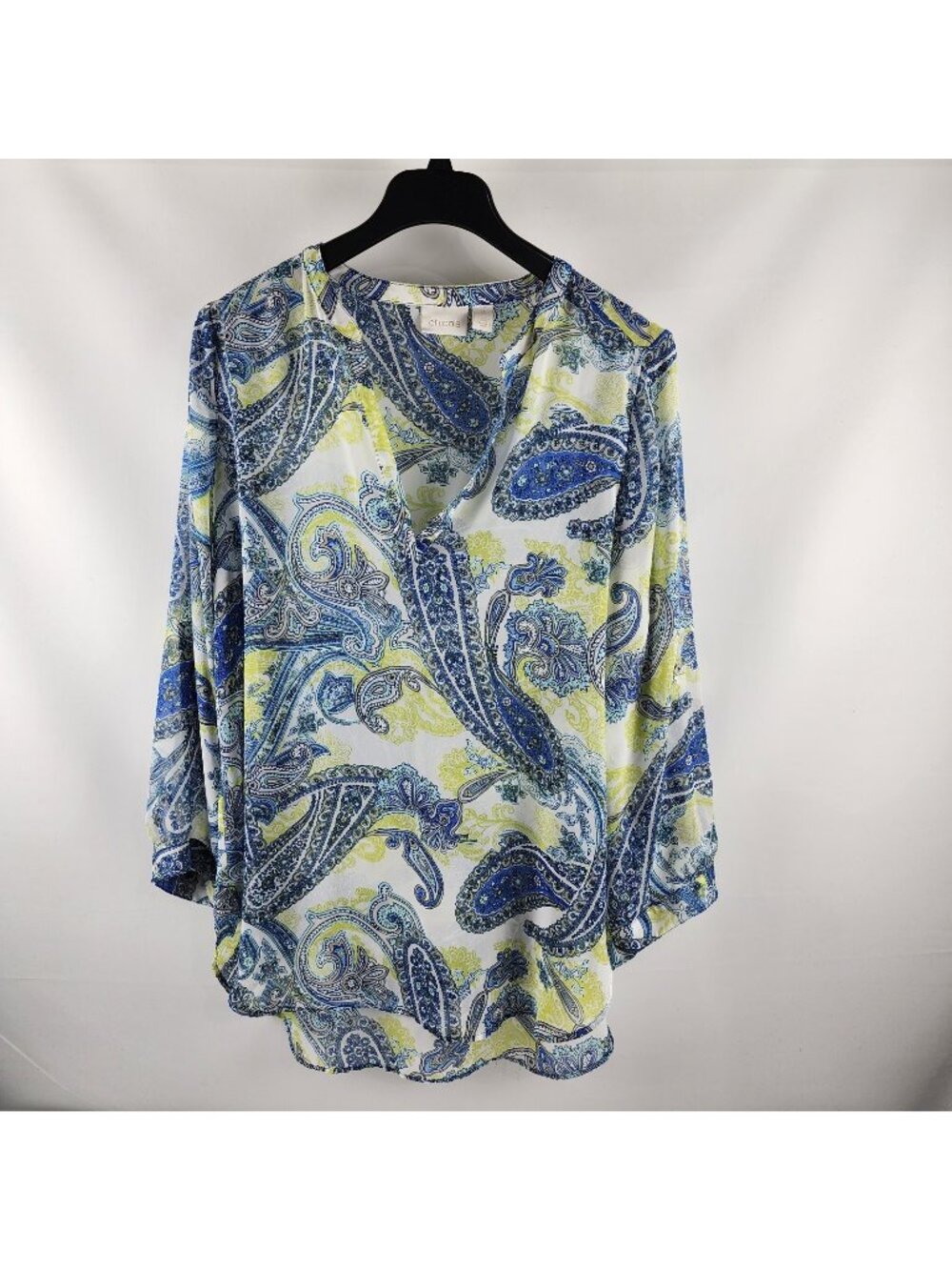 Chicos Blouse Womens 2 = Large Multi Paisley Sheer Blouse 3/4 Sleeves
